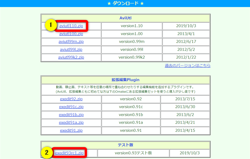 AviUtl本体とテスト版