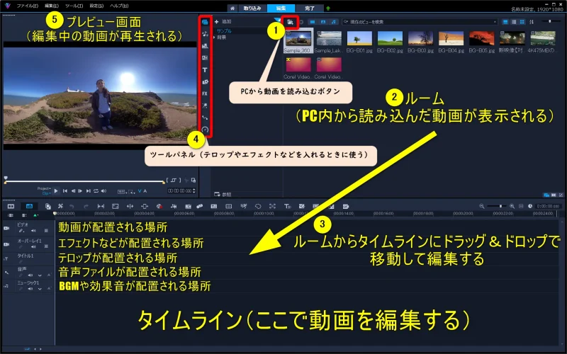 Corel Video Studioの編集画面