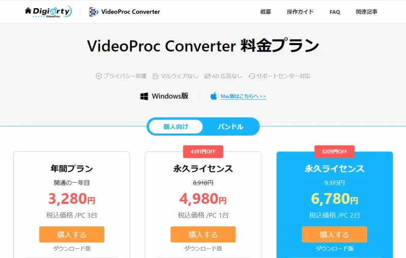 VideoProc Converterの通常価格の画面