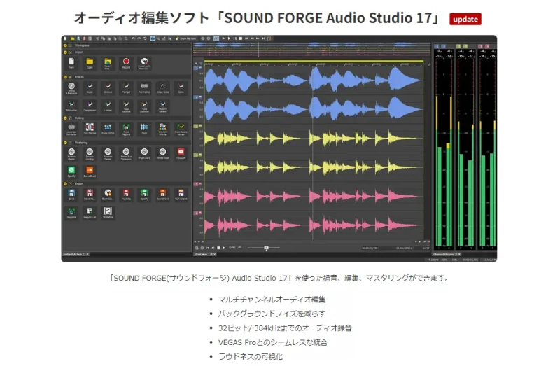 オーディオ編集ソフト「SOUND FORGE」の画面