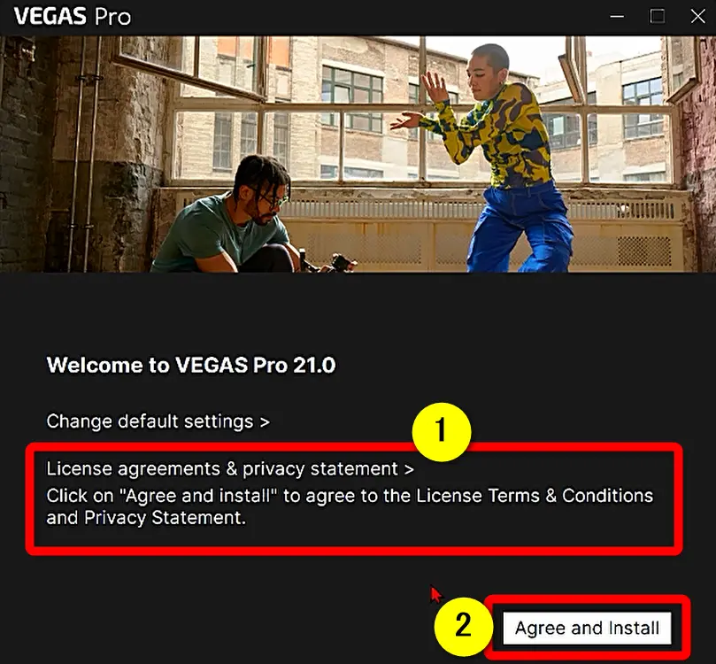 Vegas Proのライセンス同意画面