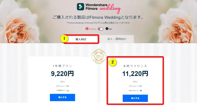 Filmora Weddingの料金表