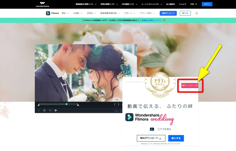 Filmora Weddingの公式サイト画面