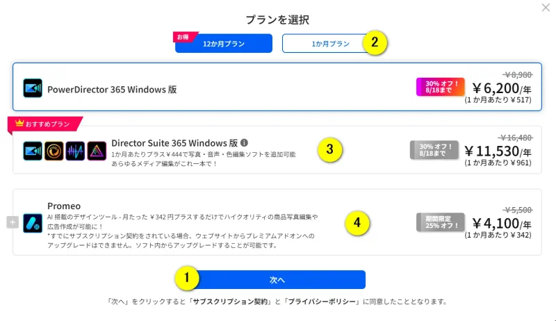 PowerDirectorのプラン