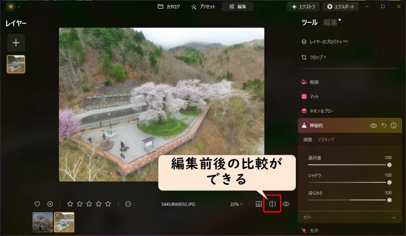 Luminar Neoの編集画面