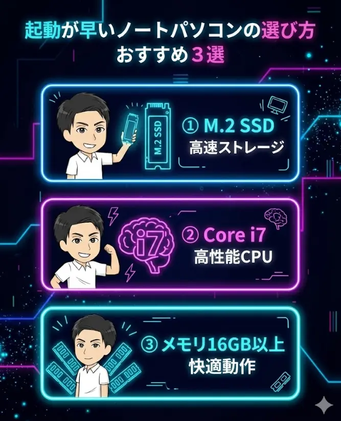 起動が早いノートパソコンの選び方3選