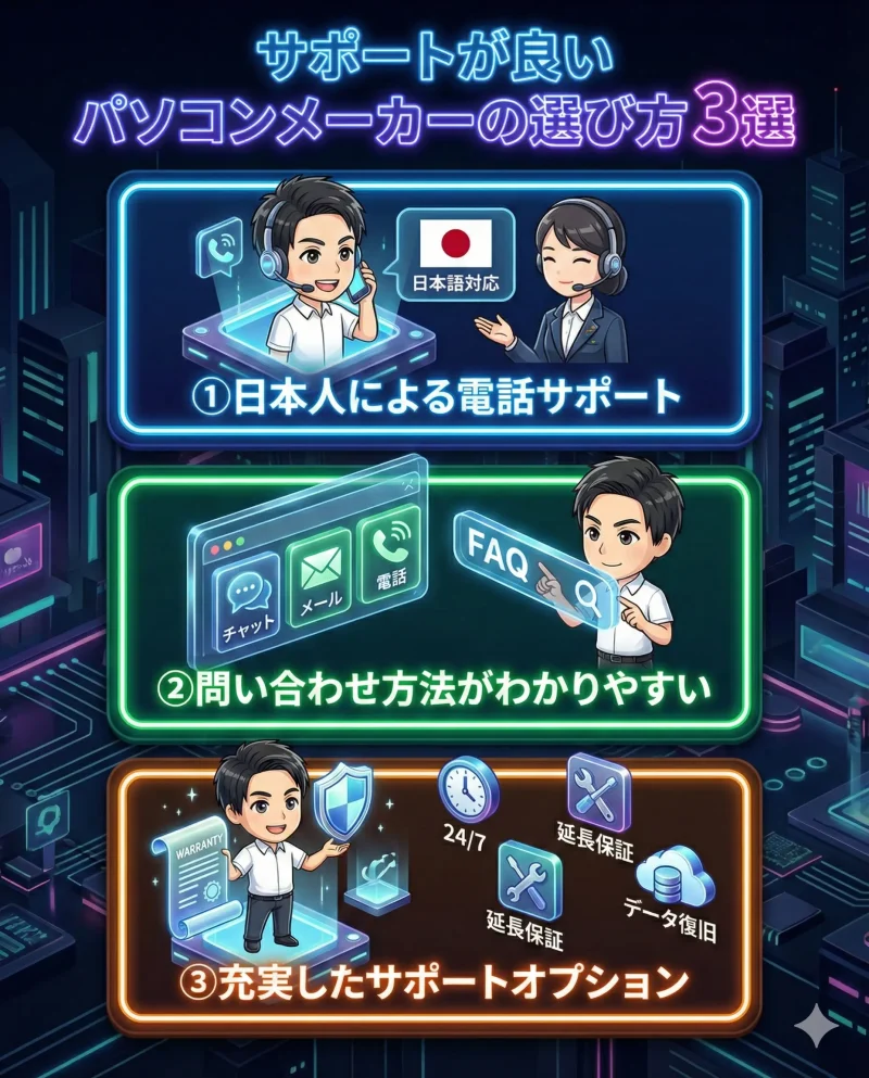 サポートが良いパソコンメーカーの選び方3選