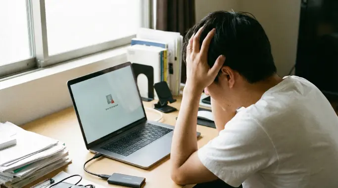 パソコンに悩む男性
