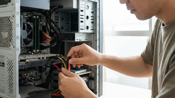 パソコンを修理する男性