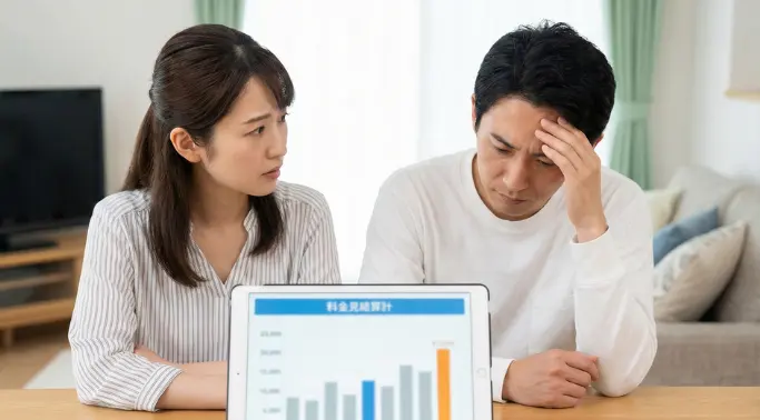 パソコンに悩む夫婦